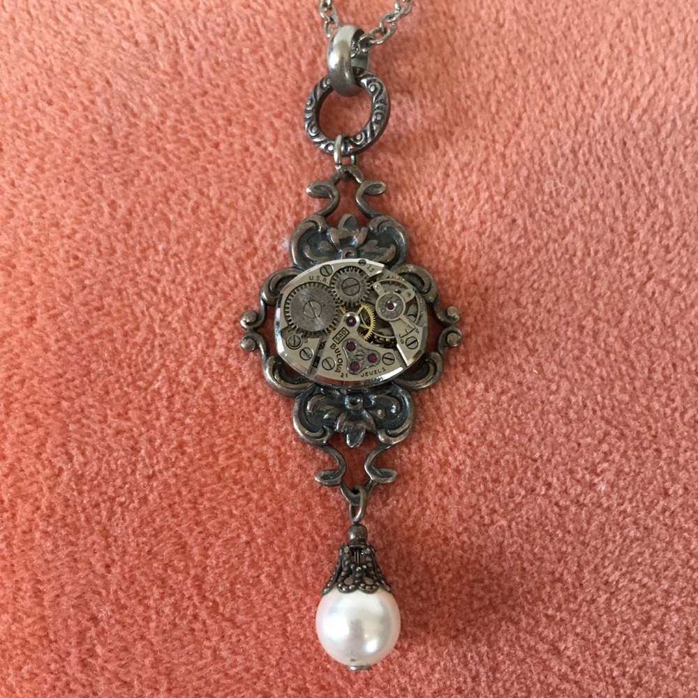 Steampunk style watch gear necklace